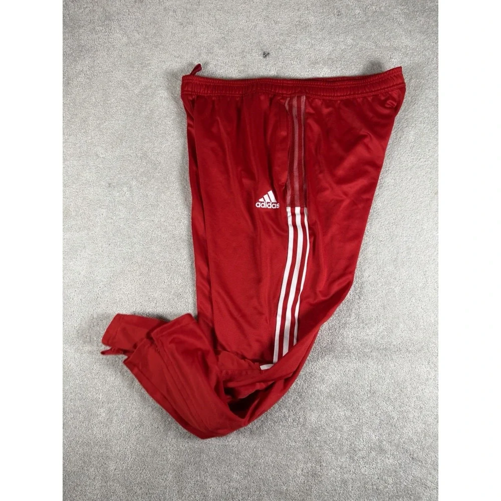 Adidas Track Pants‎ Mens 2XL Red AEROREADY Mesh Stripe Ankle Zip Pockets GT6841